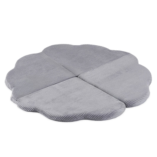 Plush Nest blomsterformet legemåtte “Fluffy Flower” – grå (115x115x5 cm, premium fløjl)