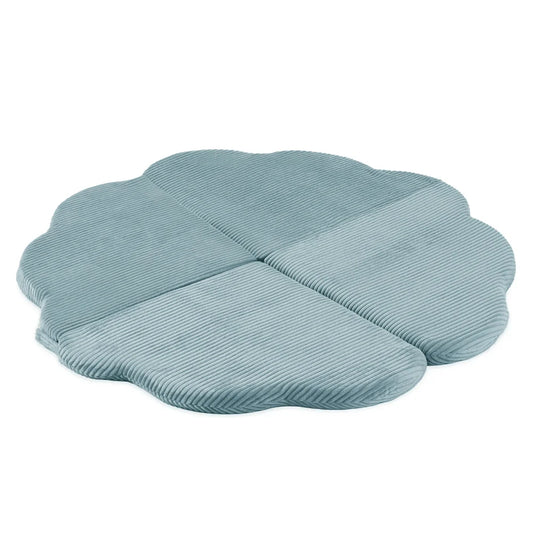Plush Nest blomsterformet legemåtte “Fluffy Flower” – blå (115x115x5 cm, premium fløjl)