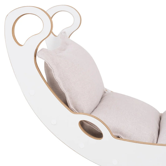 Plush Nest klatrebue XS Mini Rocker 2-i-1 med pude, lys beige/hvid – Wooden Play