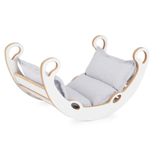 Plush Nest klatrebue XS Mini Rocker 2-i-1 med pude, lys grå/hvid – Wooden Play
