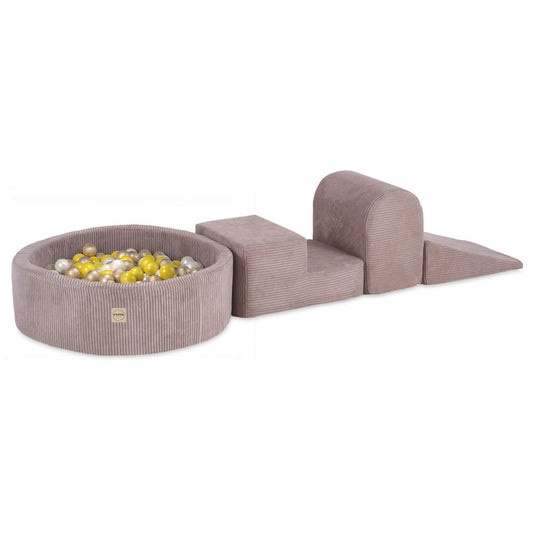 Plush Nest tumlesæt med 3 dele og stort boldbassin – Beige, premium fløjl