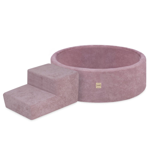 Plush Nest tumlesæt med boldbassin, skumtrappe og 200 bolde – premium chenille – Rosa