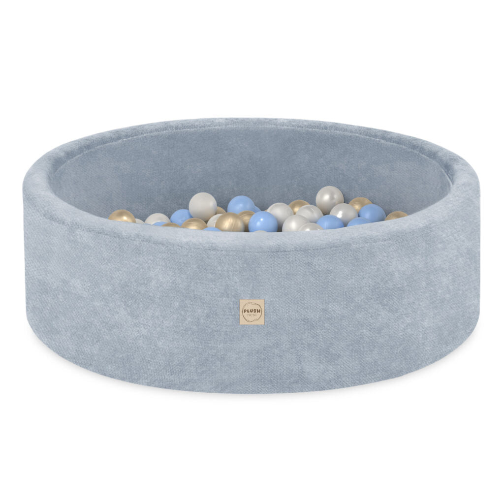Plush Nest tumlesæt med boldbassin, skumtrappe og 200 bolde – premium chenille – Blå