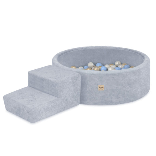 Plush Nest tumlesæt med boldbassin, skumtrappe og 200 bolde – premium chenille – Blå