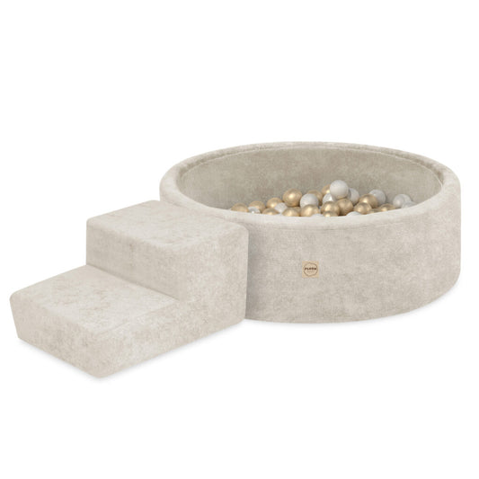 Plush Nest tumlesæt med boldbassin, skumtrappe og 200 bolde – premium chenille – Beige