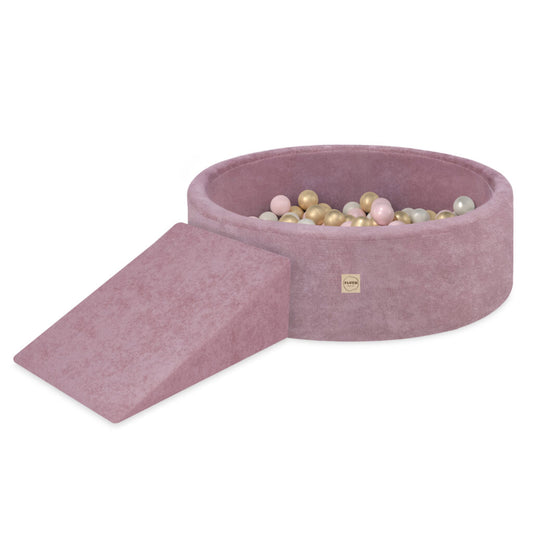 Plush Nest tumlesæt med boldbassin, skumtrekant og 200 bolde – premium chenille – Rosa
