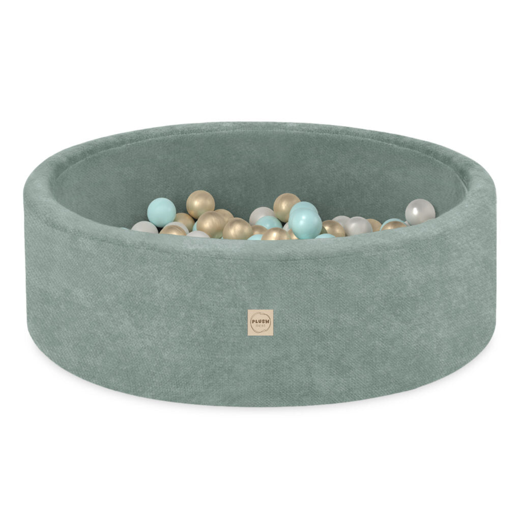 Plush Nest tumlesæt med boldbassin, skumtrekant og 200 bolde – premium chenille – Grøn
