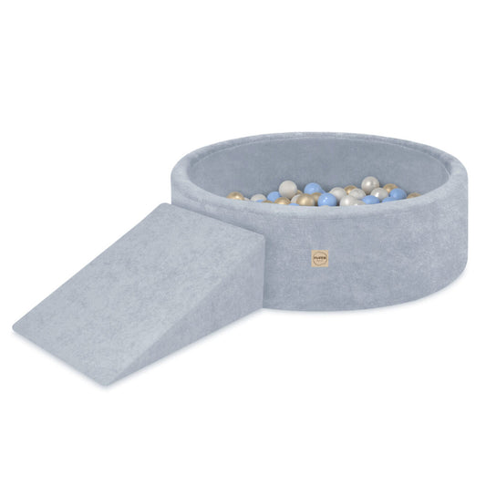 Plush Nest tumlesæt med boldbassin, skumtrekant og 200 bolde – premium chenille – Blå