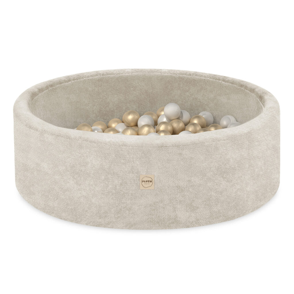 Plush Nest tumlesæt med boldbassin, skumtrekant og 200 bolde – premium chenille – Beige
