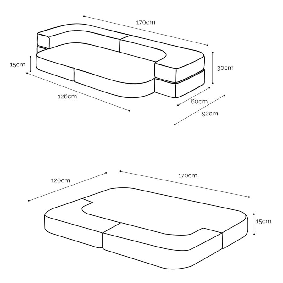 Plush Nest Foldie legesofa i bouclé 170 cm – creme