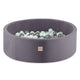 Plush Nest Boldbassin med 200 bolde – Grå Velour, 90x30 cm, Mint/Sølv/Hvid