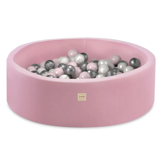 Plush Nest Boldbassin med 200 bolde – Pink Bomuld, 90x30 cm, Lyserød/Sølv/Perle