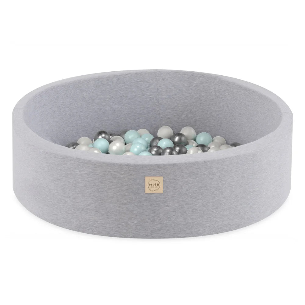 Plush Nest Boldbassin med 200 bolde – Lysegrå, Rund, Bomuld, 90x30 cm