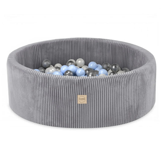Plush Nest Boldbassin med 200 bolde – Lysegrå Bred Fløjl, 90x30 cm