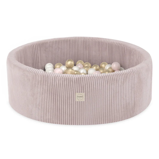 Plush Nest Boldbassin med 200 bolde – Lyserød Bred Fløjl, 90x30 cm, Rund