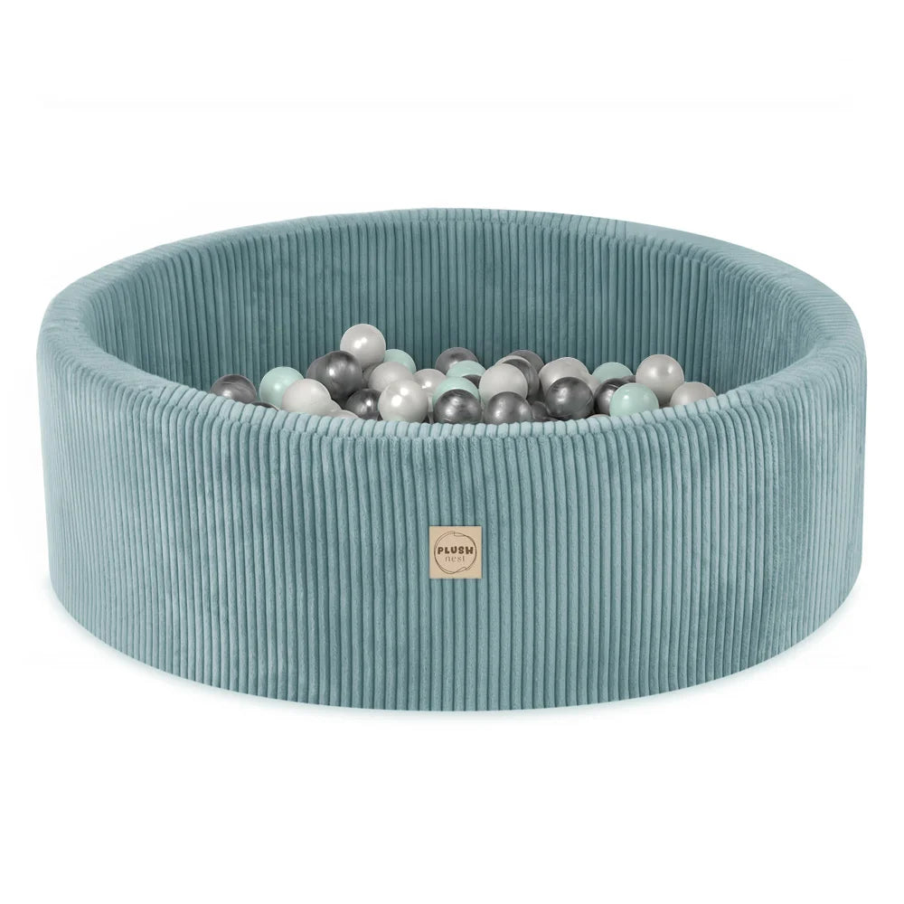Plush Nest Boldbassin med 200 bolde – Blå Premium Bred Fløjl, 90x30 cm, Rund