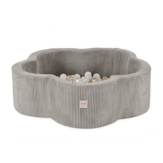 Plush Nest blomsterformet boldbassin – Floral Fun Zone, beige fløjl, 95×30 cm, inkl. 200 bolde
