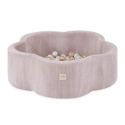 Plush Nest blomsterformet boldbassin – Floral Fun Zone, lyserød fløjl, 95×30 cm, inkl. 200 bolde