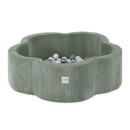 Plush Nest blomsterformet boldbassin – Floral Fun Zone, grøn fløjl, 95×30 cm, inkl. 200 bolde