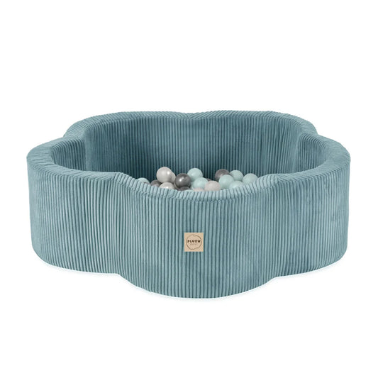 Plush Nest blomsterformet boldbassin – Floral Fun Zone, blå fløjl, 95×30 cm, inkl. 200 bolde
