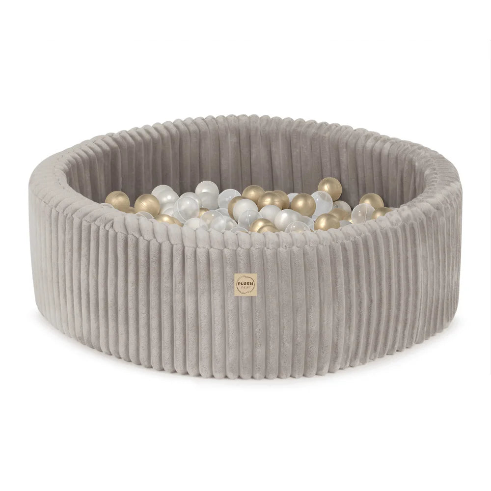 Plush Nest Boldbassin med 200 bolde – Beige Puffy Lamell, 90x30 cm, Rund