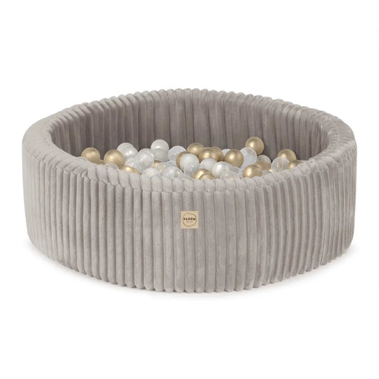 Plush Nest Boldbassin med 200 bolde – Beige Puffy Lamell, 90x30 cm, Rund