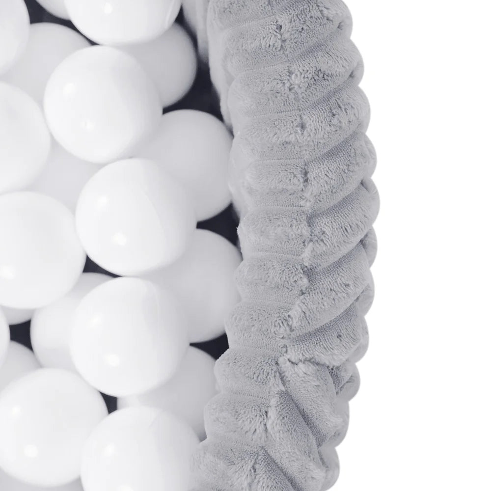 Plush Nest Boldbassin med 200 bolde – Grå Puffy Lamell, 90x30 cm, Rund