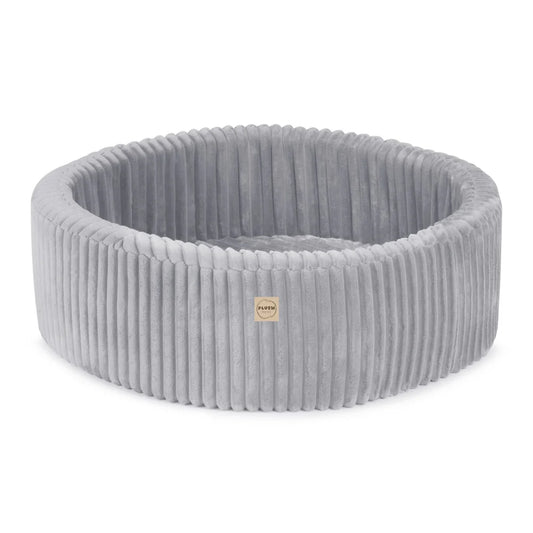 Plush Nest Boldbassin med 200 bolde – Grå Puffy Lamell, 90x30 cm, Rund