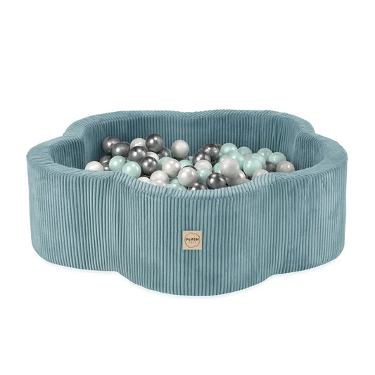Plush Nest blomsterformet boldbassin – Floral Fun Zone, blå fløjl, 95×30 cm, inkl. 300 bolde