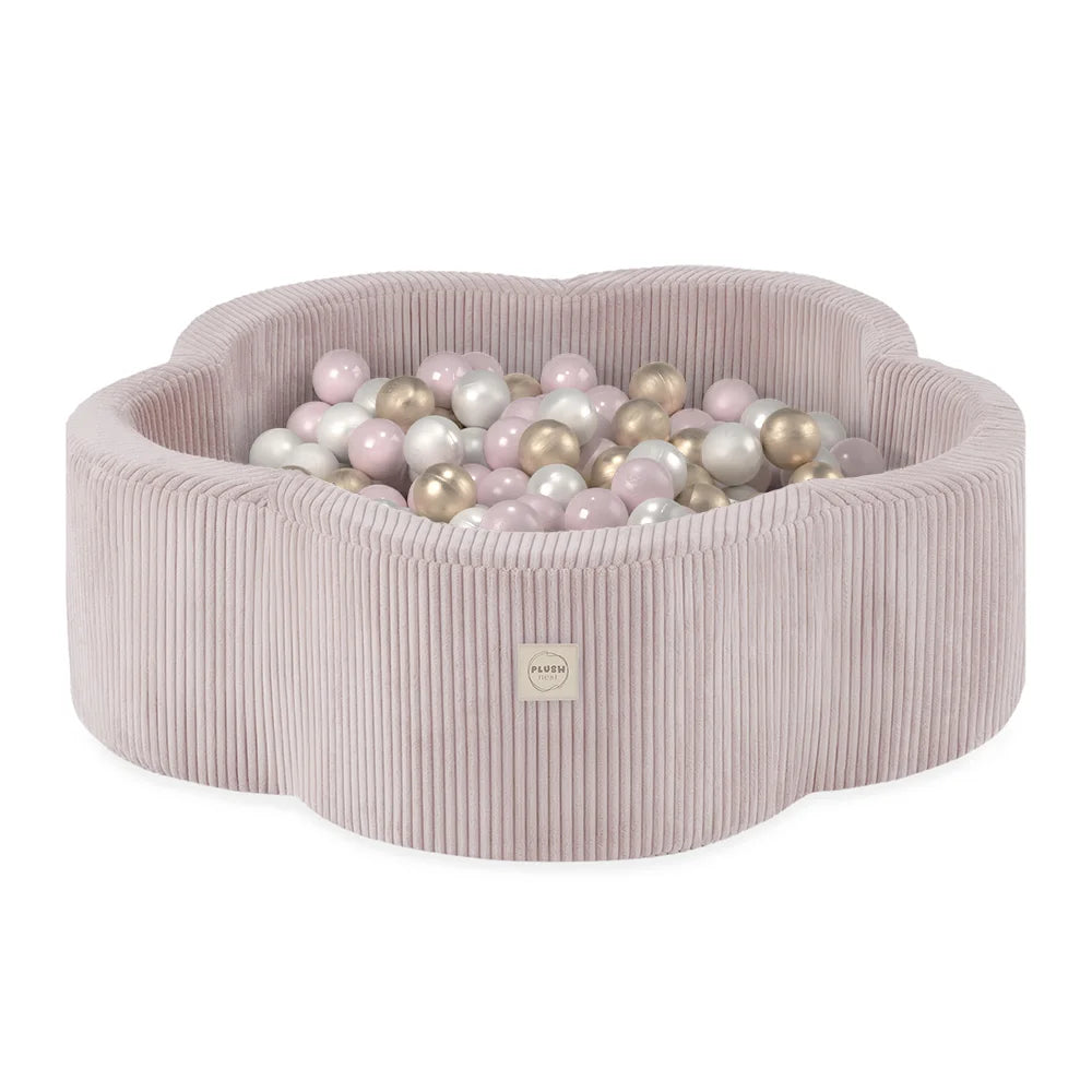 Plush Nest blomsterformet boldbassin – Floral Fun Zone, lyserød fløjl, 95×30 cm, inkl. 300 bolde