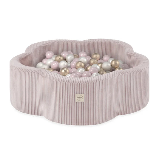 Plush Nest blomsterformet boldbassin – Floral Fun Zone, lyserød fløjl, 95×30 cm, inkl. 300 bolde