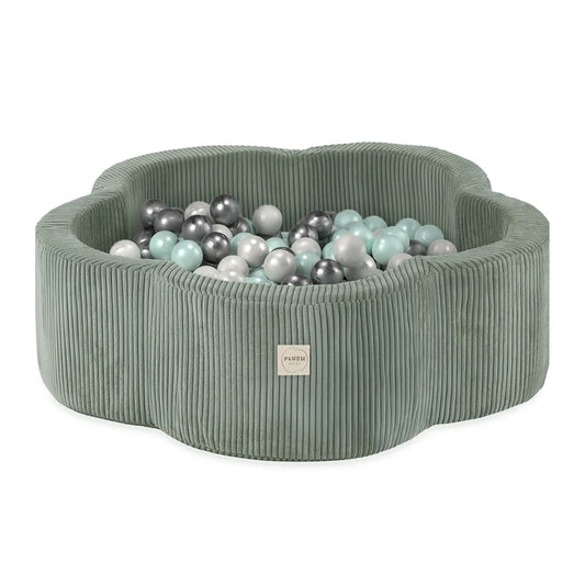 Plush Nest blomsterformet boldbassin – Floral Fun Zone, grøn fløjl, 95×30 cm, inkl. 300 bolde