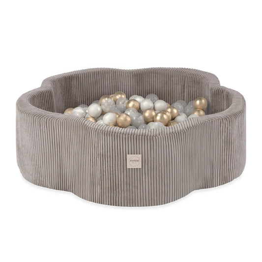Plush Nest blomsterformet boldbassin – Floral Fun Zone, beige fløjl, 95×30 cm, inkl. 300 bolde