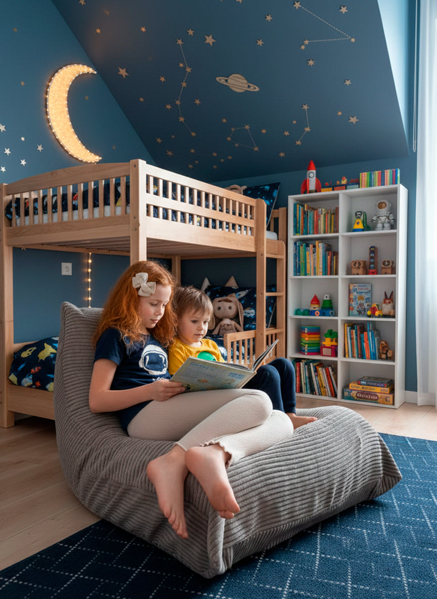 Plush Nest MOONI ergonomisk lænestol til børn – beige, premium corduroy