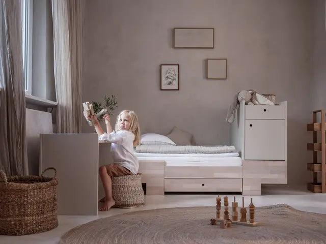 Wood Luck Design - Smart - tremme-/børneseng 80x120 cm til 80x160 cm – sand beige