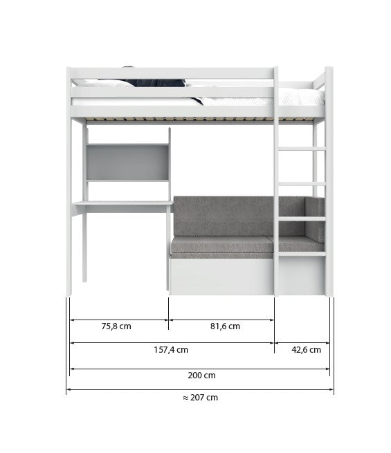 LIFETIME Kidsrooms højseng 177 cm Study & Relax – Elements – 90x200 cm - hvid