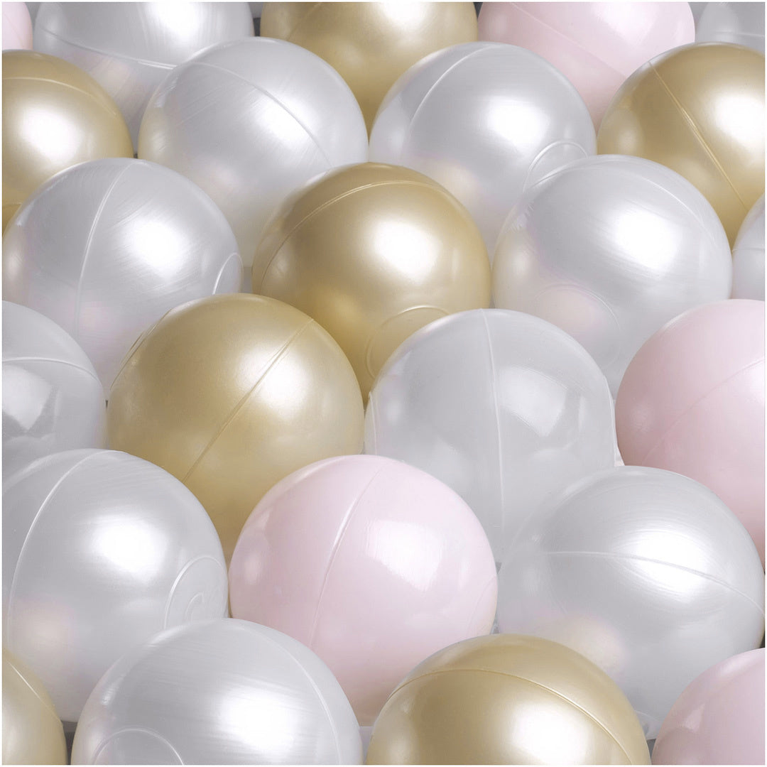 Plush Nest boldbassin med 200 bolde (pink-guld) i premium fløjl – grå – 90x30 cm