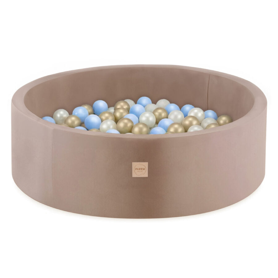 Plush Nest boldbassin 90x30 cm – beige med 200 bolde i blå mix
