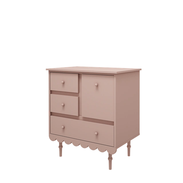 Wood Luck Design - Babushka - kommode med 3 skuffer og skab – lyserød