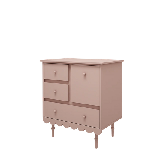 Wood Luck Design - Babushka - kommode med 3 skuffer og skab – lyserød