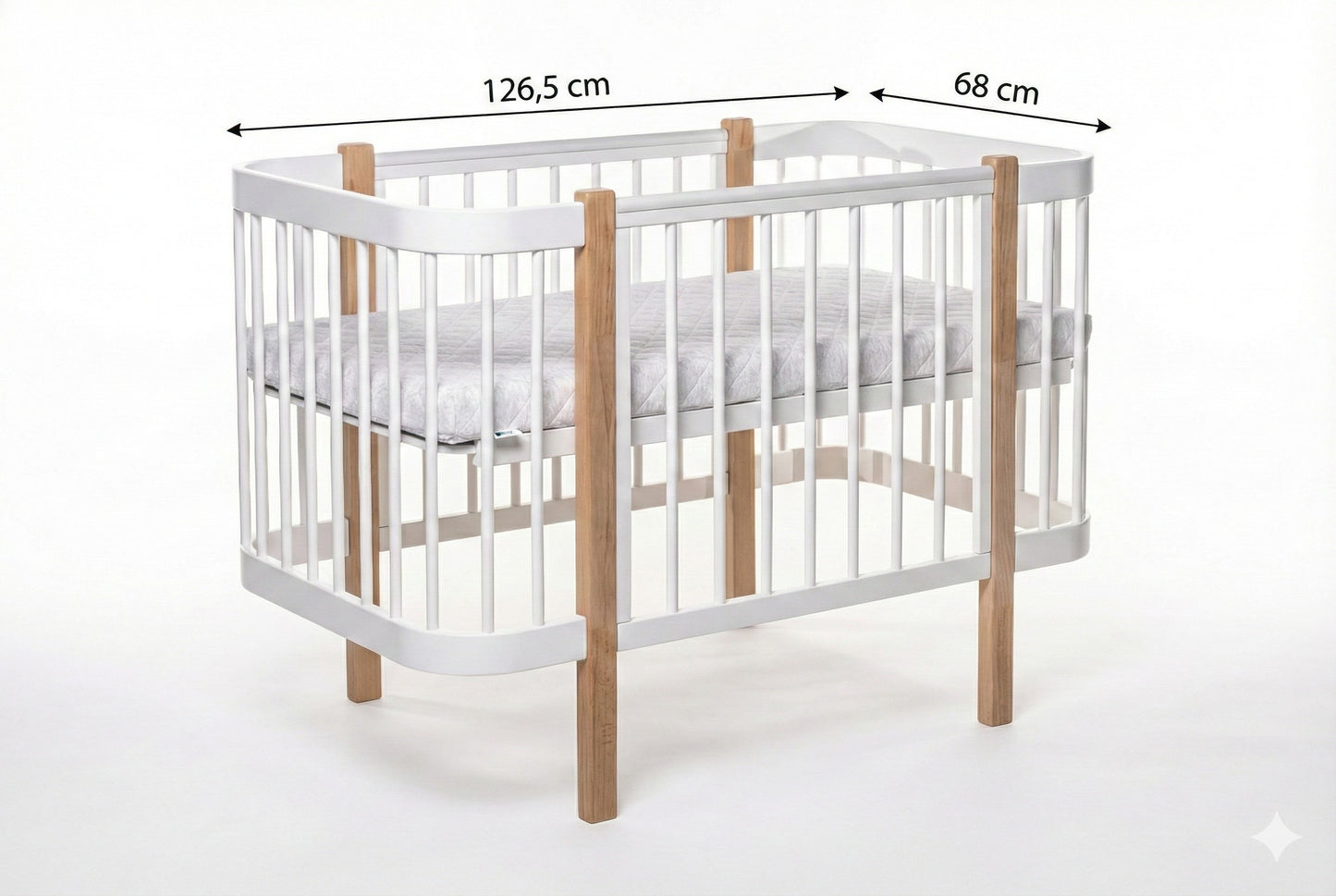 Baby Crib ELIN with Mattress - Natural/White