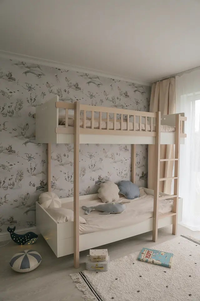 Wood Luck Design - Basic - køjeseng 90 x 200 cm – hvid og bøgetræ