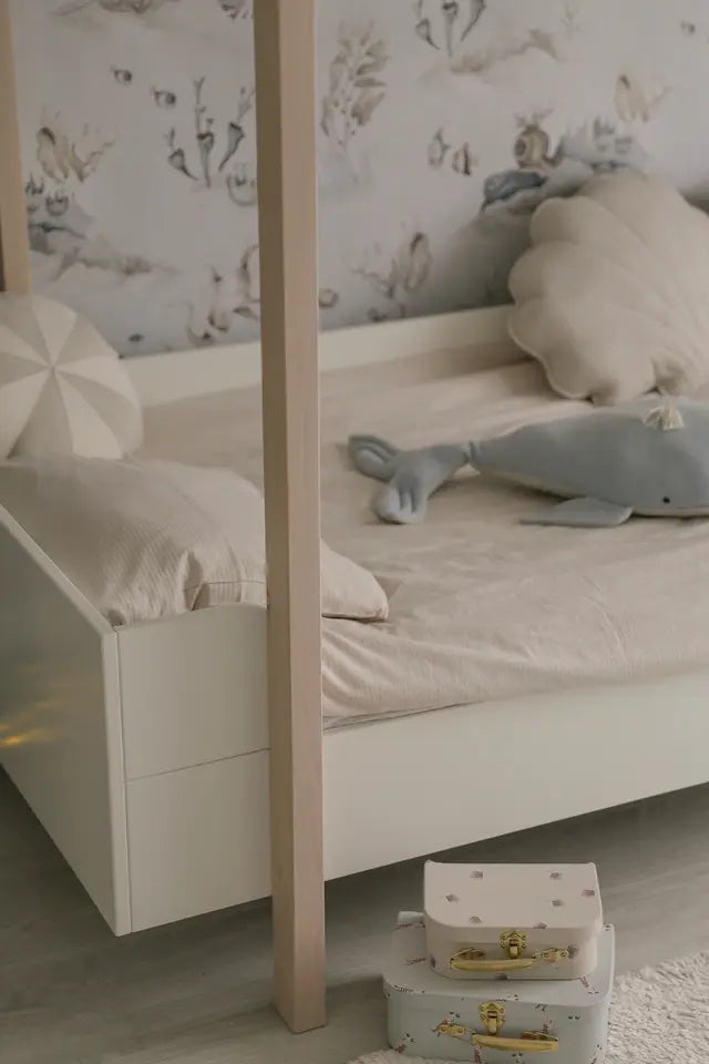 Wood Luck Design - Basic - køjeseng 90 x 200 cm – hvid og bøgetræ