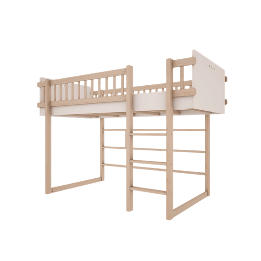 Wood Luck Design - Basic - halvhøj seng 90 x 200 cm – hvid og bøgetræ
