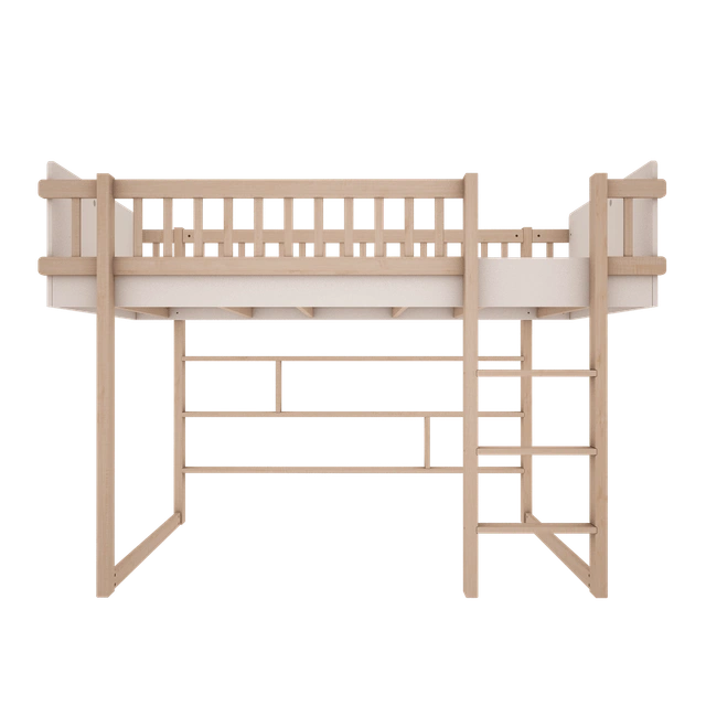 Wood Luck Design - Basic - halvhøj seng 90 x 200 cm – hvid og bøgetræ