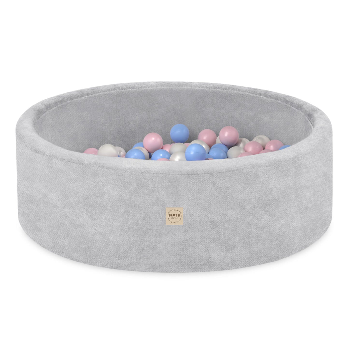 Plush Nest boldbassin med 200 bolde i premium chenille – grå – 90x30 cm