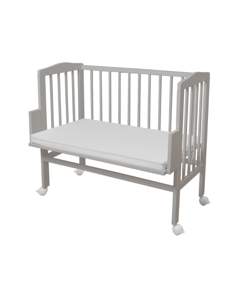 Waldin bedside crib 2-i-1 med madras – grå