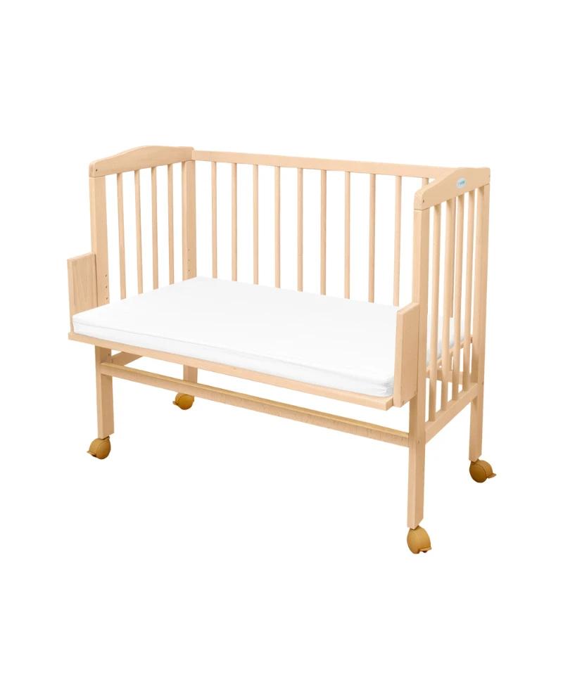 Waldin bedside crib 2-i-1 med madras – naturtræ