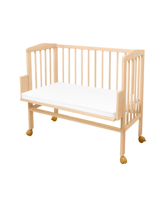 Waldin bedside crib 2-i-1 med madras – naturtræ