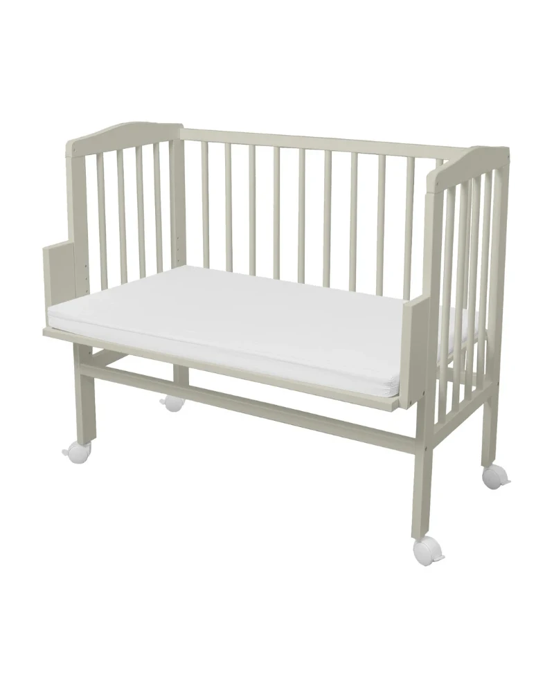 Waldin bedside crib 2-i-1 med madras – olivengrøn